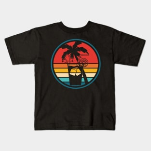 Summer Vacation Retro Beach Drink with Ice, Lemon, Palm Tree Kids T-Shirt